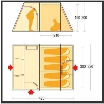 Stan FERRINO Proxes 5 je veľký rodinný stan, kde sa pohodlne vyspí 5 osôb. Stan má integrovanú podlahu, ktorá je zárukou maximálnej ochrany pred nepriazňou počasia a pred znečistením.