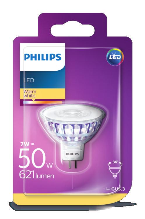 PHILIPS LED Bodové 7 W (50 W) GU5.3 Teplá biela Osvetlenie, ktoré poskytuje pohodlie pre oči Nekvalitné osvetlenie môže namáhať oči.