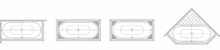 šesťuholníkových vaní PRÕKLADY INŠTAL CIE rohová montáž oválna vaňa voľne stojaca osemuholníková vaňa voľne stojaca montáž šesťuholníkovej vane pozdĺžny panel pozdĺžny panel bočný panel bočný panel