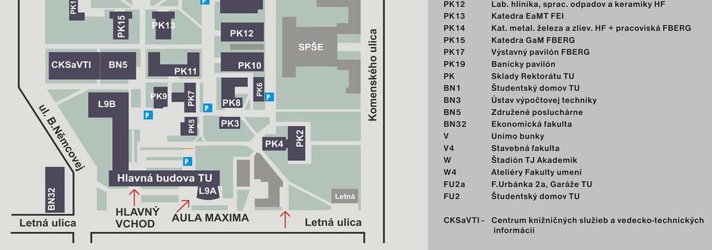 konferencie / Map of Conference Site Univerzitná knižnica Technickej univerzity