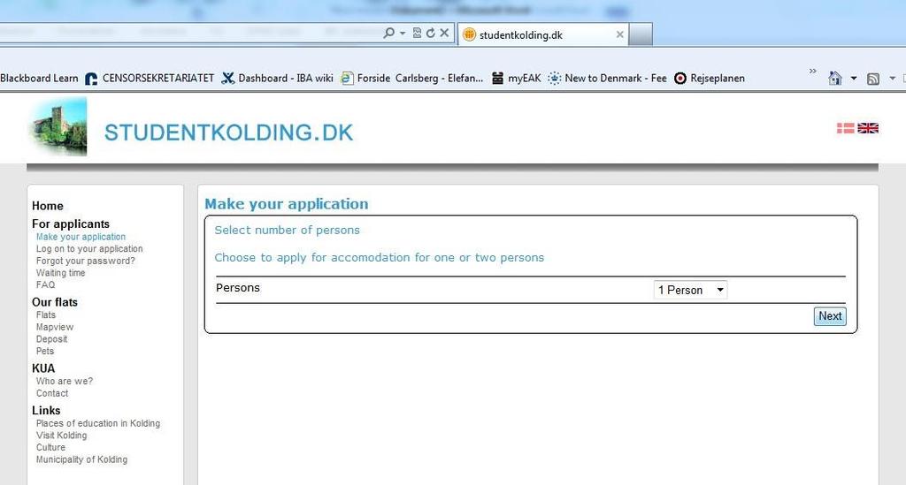 Now enter your personal data: When you select number of persons we suggest that you choose 1 if you want to live alone