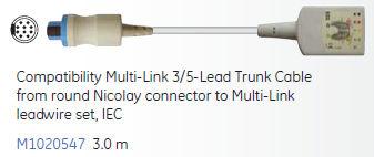 3-zvodový EKG kábel s klipmi, 75 cm 1 2017003-003 Hlavný 3/5 -zvodový kábel so zeleným