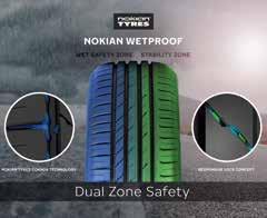 Akciová ponuka letných pneumatík TECHNICKÉ ZDOKONALENIE Nokian Powerproof Dual Safety Zone Koncept dvojakej bezpečnostnej zóny zabezpečuje stabilitu a presnú ovládateľnosť na suchých a mokrých