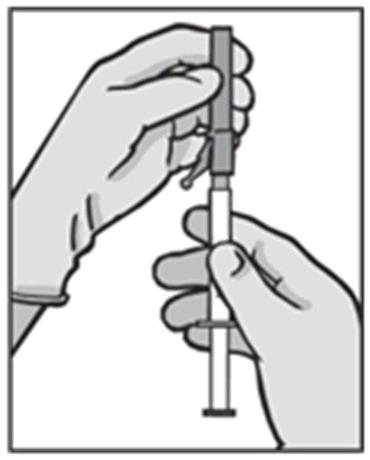 Pripojte bezpečnostnú ihlu k luerovej koncovke injekčnej striekačky a otáčajte ňou, kým pevne nezapadne (pozri obrázok 3).