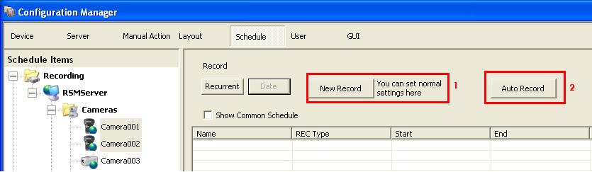 tlačidlo [New Record] v prípade že chcete nastaviť plánovač manuálne 2) kliknite na tlačidlo [Auto Record] v