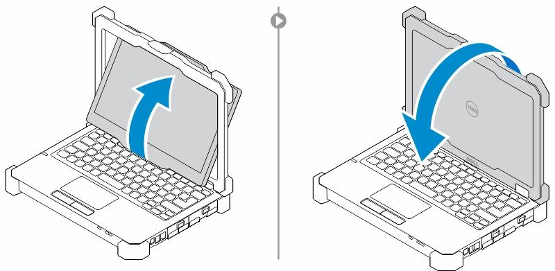 Premena medzi režimami notebook a tablet 1. Aby ste počítač vybrali z doku, stlačte záves displeja. 2.