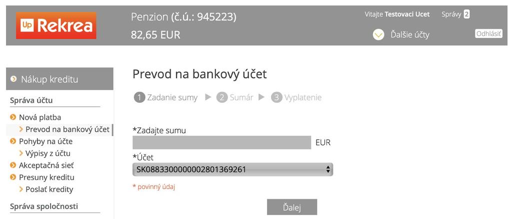 Prevod na bankový účet - bankový príkaz na prevod na účet