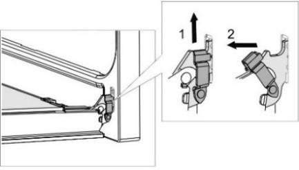 Zloženie a naloženie dvierok rúry (podľa modelu) 1. Otvorte dvierka (naplno, pokiaľ sa len dá). 2. Zarážky zodvihnite a otočte. 3.