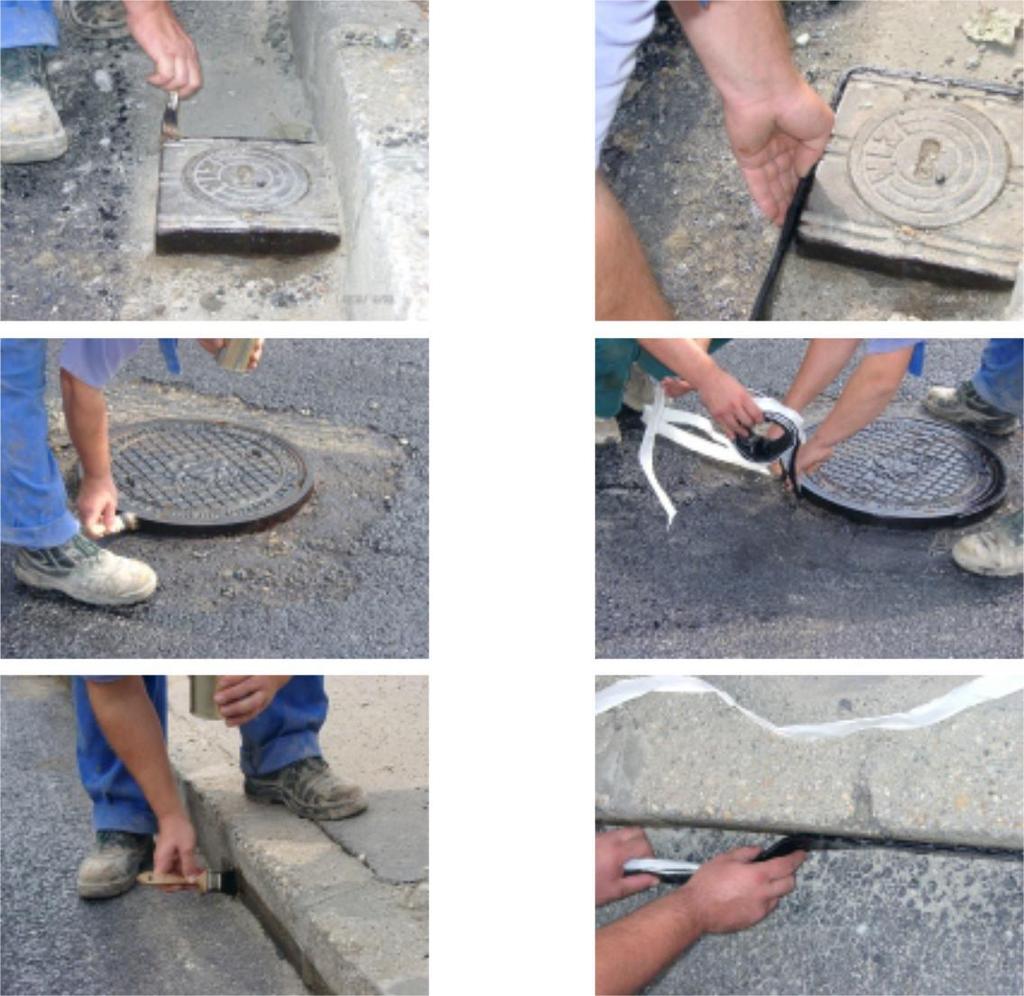 Realizácia spojov asfaltu s inými materiálmi pomocou polymérovej pásky DUNAFLEX 1. Penetrácia kontaktnej plochy. 2.