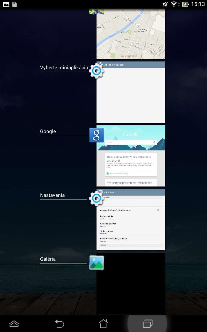 Prezeranie aplikácií na obrazovke Nové aplikácie Na obrazovke Nové aplikácie si môžete prezerať zoznam zástupcov aplikácií podľa nedávno spustených aplikácií.