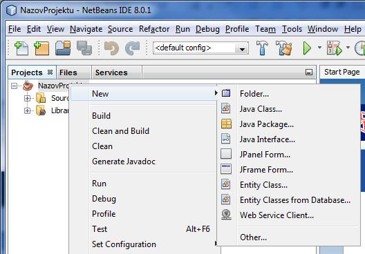 Pridanie novej triedy do projektu V okne zobrazujúcom projekt zobrazte kontextové menu projektu. Zvoľte New Java Class.