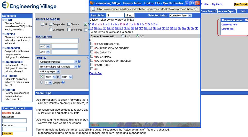Chemical Business NewsBase 2012 Vyhľadávanie cez indexy 1.