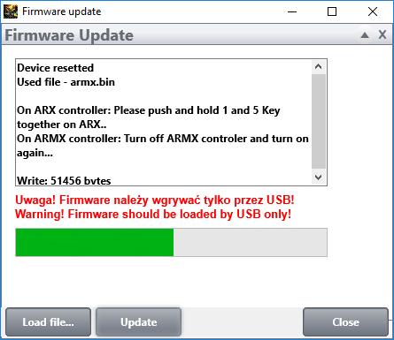 36 Po načítaní súboru s novým programom sa zobrazí nasledujúca správa:: Firmware file loaded.