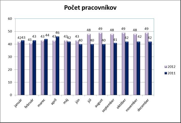 Vývoj počtu zamestnancov Stav zamestnancov k 31. 12. 2012 je 49 osôb. Zvýšenie počtu zamestnancov nastalo z dôvodu kúpy časti Summit Finance Slovakia s.r.o., keď spoločnosť prevzala 5 pracovníkov.