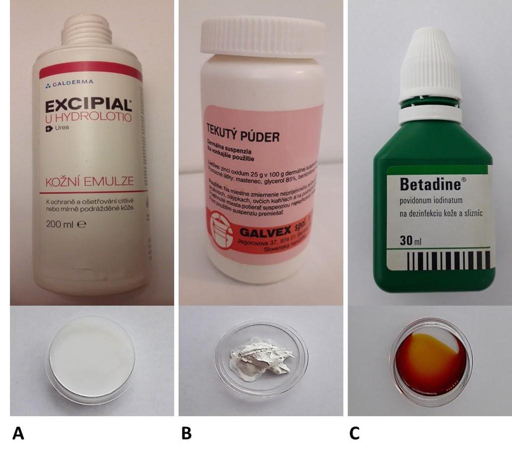 Obr. 25 Príklady kvapalných liekových foriem určených na aplikáciu na kožu.