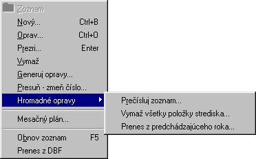 Hlavné menu Plány V hlavnom menu Plány sú usporiadané všetky popísané funkcie pre prácu