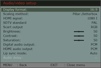 Audio / Video nastavenie Parametre v nasledujúcom menu sú už vopred nakonfigurované podľa najčastejšie používaných nastavení. Samozrejme ich môžete zmeniť ak Vám nevyhovujú.