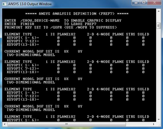 Obr. 3.2. Output okno programu ANSYS Classic vateľovi informáciu o tom, čo presne ANSYS vykonal, resp. v tomto okne sa zobrazujú napr. chybové hlášky, výpisy výsledkov atď.
