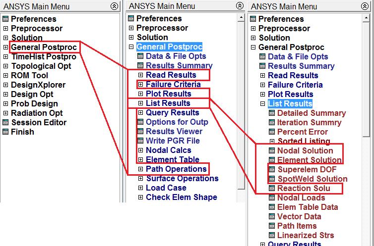 Obr. 3.43. Možnosti zobrazenia výsledkov v textovej forme List Results Táto časť General Postprocessoru zabezpečuje zobrazenie požadovaných výsledkov v textovej, resp. tabuľkovej forme.