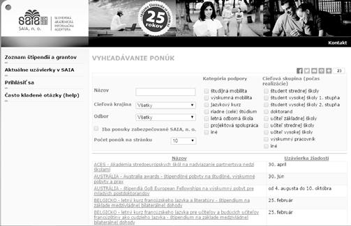 Podávanie žiadostí na www.granty.saia.sk Predpokladom podania žiadosti cez www.granty.saia.sk je registrácia užívateľa v databáze štipendií a grantov.