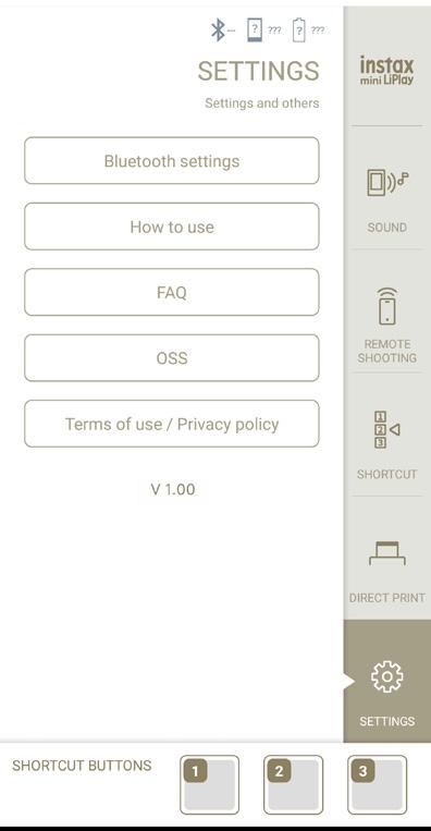 7 Stlačte [Bluetooth settings] v aplikácii smartfónu Vkladanie/vyberanie kazety s fotografickým materiálom INSTAX mini Vkladanie kazety s fotografickým materiálom Posuňte poistku dvierok na