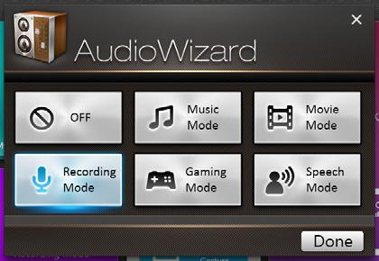 V okne AudioWizard poklepte na zvukový režim, kliknite chcete aktivovať.