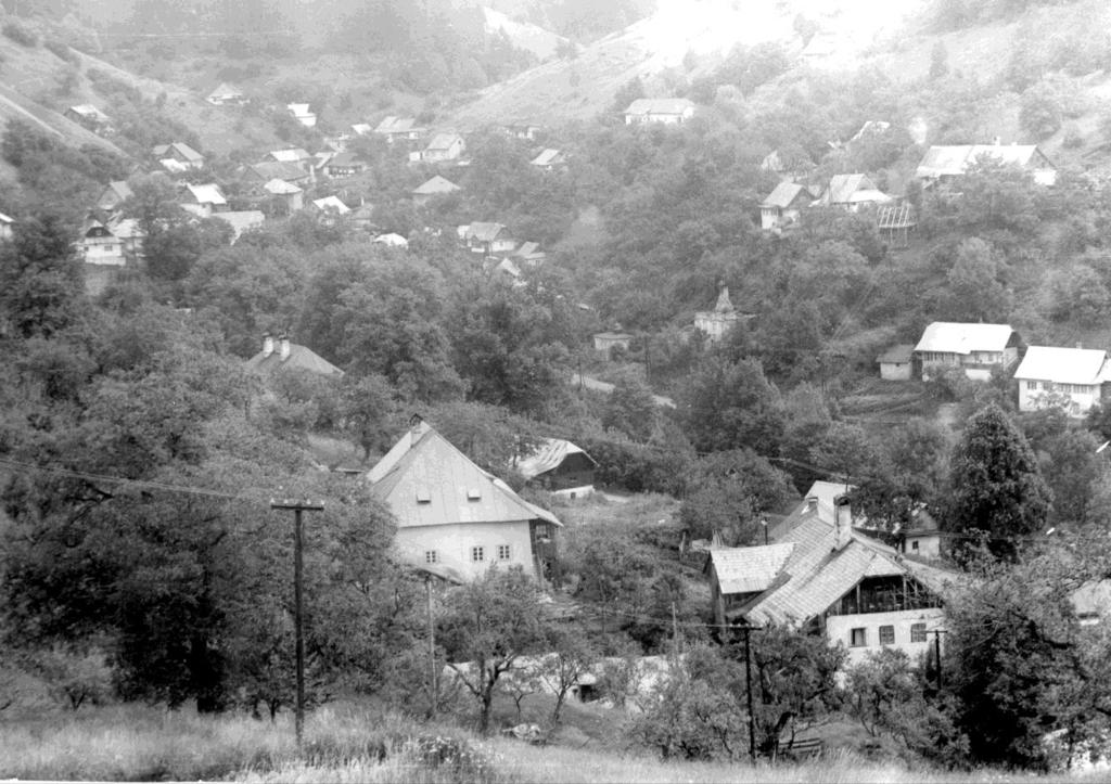HF25. Pohľad na obec zo západnej strany od Grôbu, rok 1980.