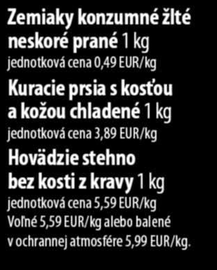 Kuracie prsia s kosťou a kožou chladené 1 kg jednotková cena 3,89 EUR/kg Hovädzie