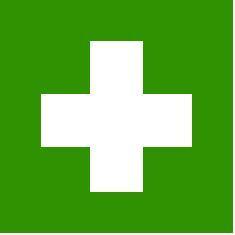 Upozornenie: Oficiálny znak pre lekárničky v EÚ ( zelený kríž pozostáva z piatich rovnakých bielych štvorcov na zelenom podklade) Poznámka: Červený kríž