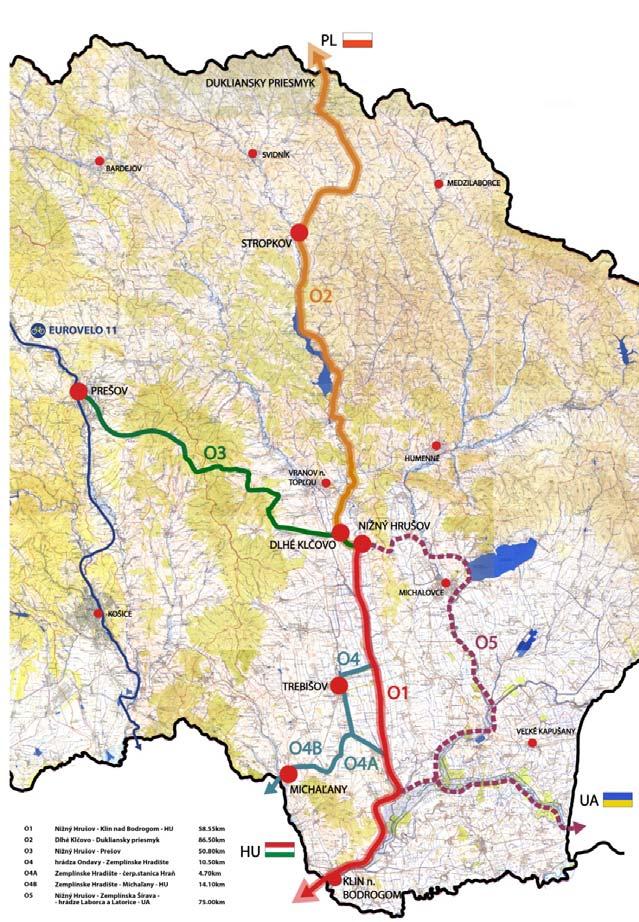 Územie KSK pretínajú tieto koridory Ondavskej cyklotrasy : Ondava 1 Nižný Hrušov - Klin n/bodrogom /najnižšie položené miesto SR/ - prechod do Maďarska.