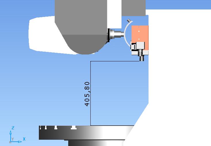 Pri takomto nastavení vretena bola nameraná hodnota vzdialenosti optického skenera od pracovného stola 405,80 mm. Obr.
