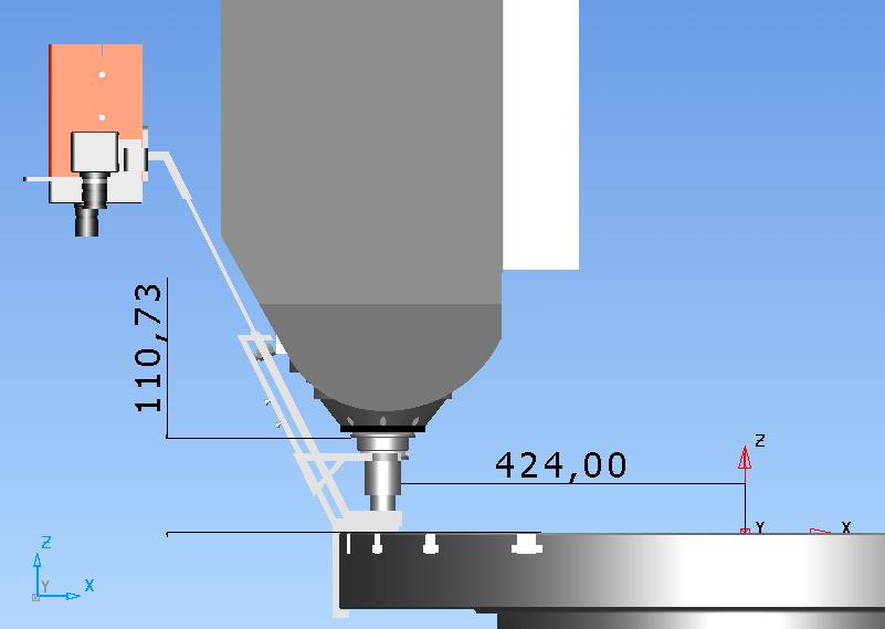 sú na obr. 61. Posunutím pracovného stola v osi X o hodnotu + 424 mm bola do nulového bodu presunutá os držiaka HSK E 50. Vreteno má v osi Z rozmer + 110,73 mm.