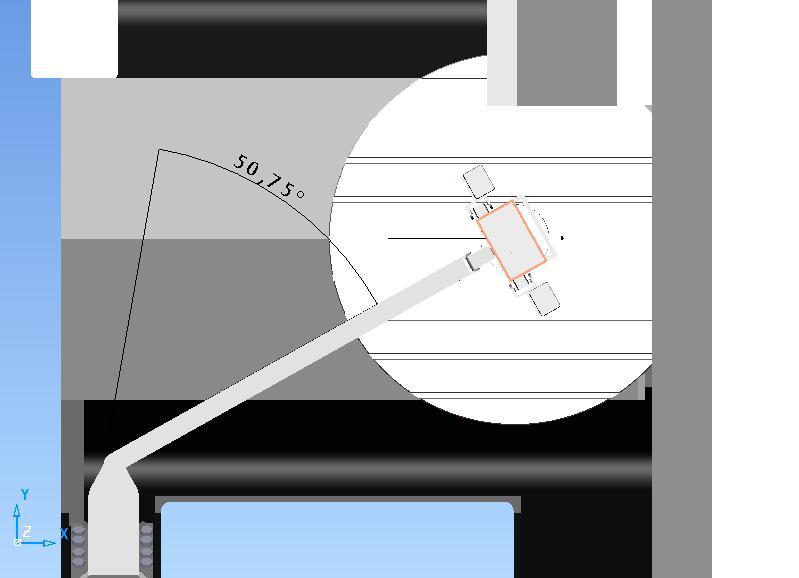 Obr. 79 Uhol vyklonenia ramena od základnej polohy Pre dosiahnutie minimálnej vzdialenosti optického skenera od pracovného stola je posuvný držiak ramena od vrchnej podstavy stĺpového nosníka