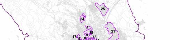 Obr.č.43 Nasledovná kartogram dokumentuje lokalizáciu sídlisk v Košiciach: Číslovanie sídlisk v kartograme zodpovedá číslovaniu sídlisk v tabuľke.