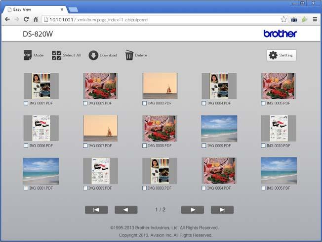 Prístup k naskenovaným obrázkom uloženým na karte SD Zobrazenie v prehliadači K naskenovaným obrázkom uloženým na karte SD sa dostanete cez webový prehliadač tabletu alebo počítača s bezdrôtovým