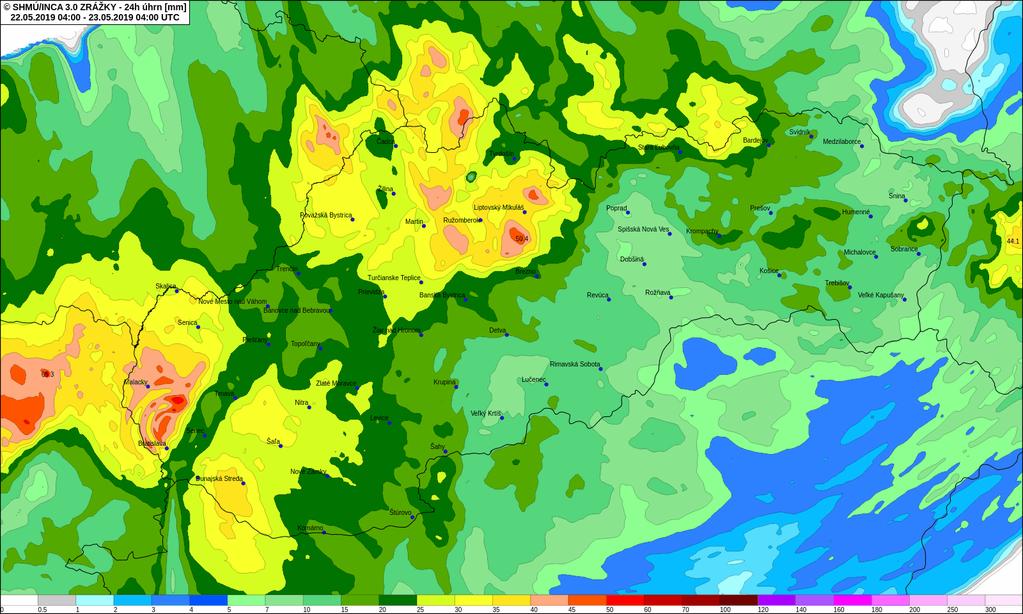 V ten istý deň boli namerané vysoké úhrny zrážok aj v ukrajinskej časti povodia Bodrogu od 10,0 mm (Simer) do 79,0 mm (Turja Poľana).