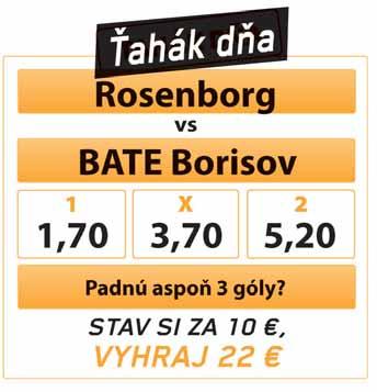 10 NIKÉ SERVIS streda 31. 7. 2019 STÁVKOVÁ PONUKA NA DNES (STREDA 31. 7. 2019) STREDA 31. 7. 2019 ŤAHÁK DŇA Futbal Liga majstrov 1 X 2 1X X2 37014 Rosenborg - BATE Borisov 1.72 3.70 5.00 1.17 2.