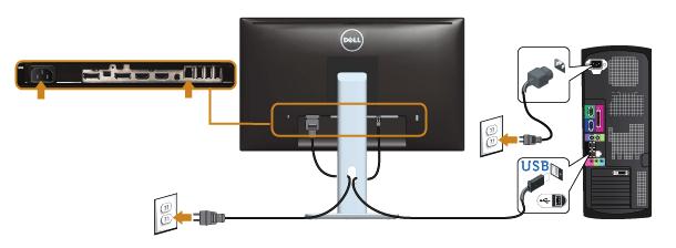 Pripojenie kábla USB 3.0 Keď je kábel Mini-DP do DP/DP/HDMI pripojený, postupujte podľa nižšie uvedených pokynov na pripojenie kábla USB 3.0 k počítaču a vykonajte nastavenie monitora: 1.