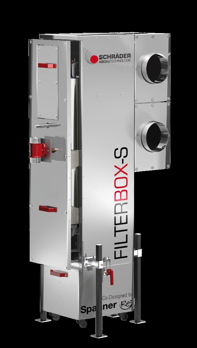 FILTERBOX-S V zariadení Filterbox-S - k dispozícii do 400 kw - sa odpadové plyny z kotla najskôr technicky zoradia a zo vstupného hrdla sa cez obtok vedú smerom nadol.