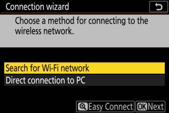 3 Vyhľadajte existujúce siete. Zvýraznite možnosť Search for Wi-Fi network (Vyhľadať sieť Wi-Fi) a stlačte J.