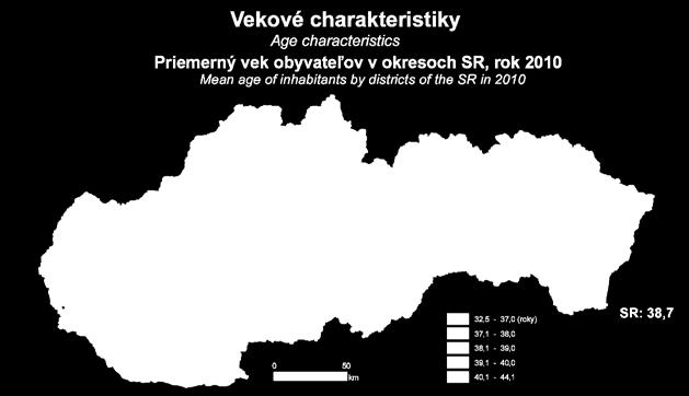 4) zachytáva priemerný vek obyvateľov v okresoch Slovenska v roku 2010. Ktoré z nasledujúcich tvrdení sú pravdivé? Svoju odpoveď zakrúžkujte! 14.