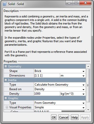 Obr. 2 Možnosti bloku Solid Ako možno vidieť na obrázku Obr. 2 v časti Geometry môžeme vybrať tvar z rozbaľovacieho menu Shape.