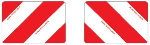 reflexných tabúľ P+Ľ, trieda 1, s homologovaním TPESC, 423x282x1 mm Kit of 2 right and left rectangular panels, with reflecting red and white