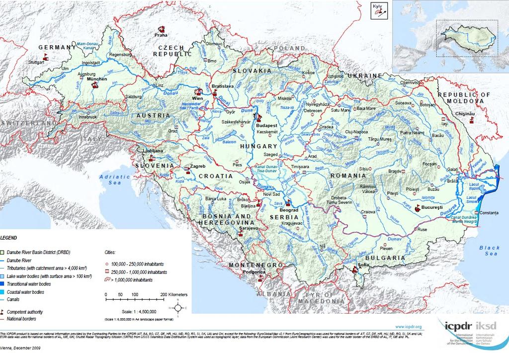 9 2. OPIS ČIASTKOVÉHO POVODIA HRONA 2.1. Medzinárodné povodie Dunaja Povodie rieky Dunaj je druhé najväčšie povodie v Európe, má plochu 801 463 km2 a rozkladá sa na území 18 štátov (Tabuľka 2.1; Obr.
