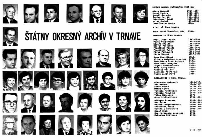 Obr. 3. Tablo pracovníkov Štátneho okresného archívu v Trnave z 1. novembra 1986.