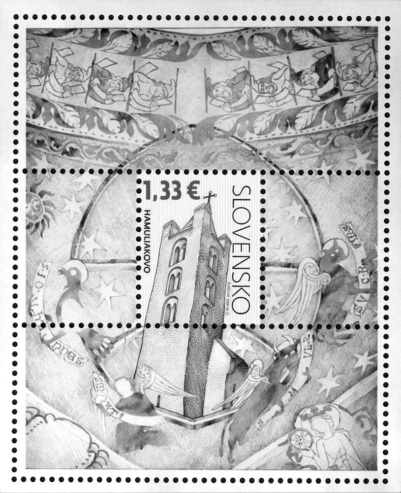 Záverečná známka druhej časti emisie, zároveň známka s najvyššou nominálnou hodnotou 1,33 eura (40 Sk), bola vydaná ako perforovaný hárček a je venovaná kostolu sv. Kríža v Hamuliakove.