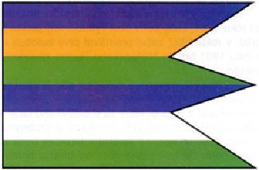 Vlajka obce : Vlajka obce pozostáva zo šiestich pruhov vo farbách modrej, žltej, zelenej, modrej, bielej a zelenej. Vlajka je ukončená tromi cípmi. 5.