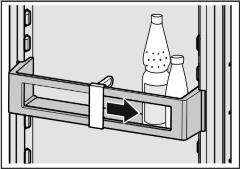 Když se potraviny musí z důvodu nedostatku místa skladovat společně: u potraviny zabalte. 5.5.5 Doba skladování Fig. 34 u Přihrádky ve dveřích lze pro čištění rozebrat. 5.4.8 Používání držáků lahví u Aby se lahve nepřevrátily, posuňte držák lahví.