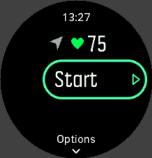 4. Nad indikátorom spustenia sa zobrazí skupina ikon podľa toho, čo používate so športovým režimom (napr. srdcová frekvencia a pripojené GPS).