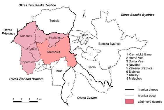 Mapa 1: Užšie územné vzťahy Kremnického Hauerlandu Zdroj: Scholzová (2018), spracované autormi Toponymum Hauerland sa začalo používať až v tridsiatych rokoch 20. stor.